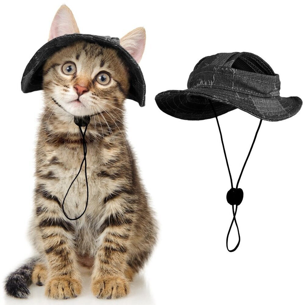 Mini Cowboy Hat for Cats Adjustable Rope Ear Holes Pet Party Costume